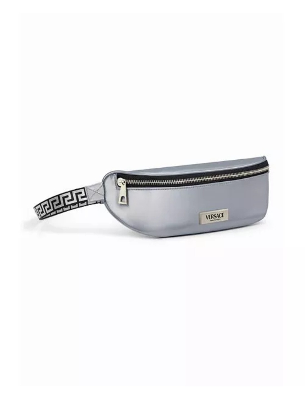 Versace Silver Metallic Logo Belt Bag
